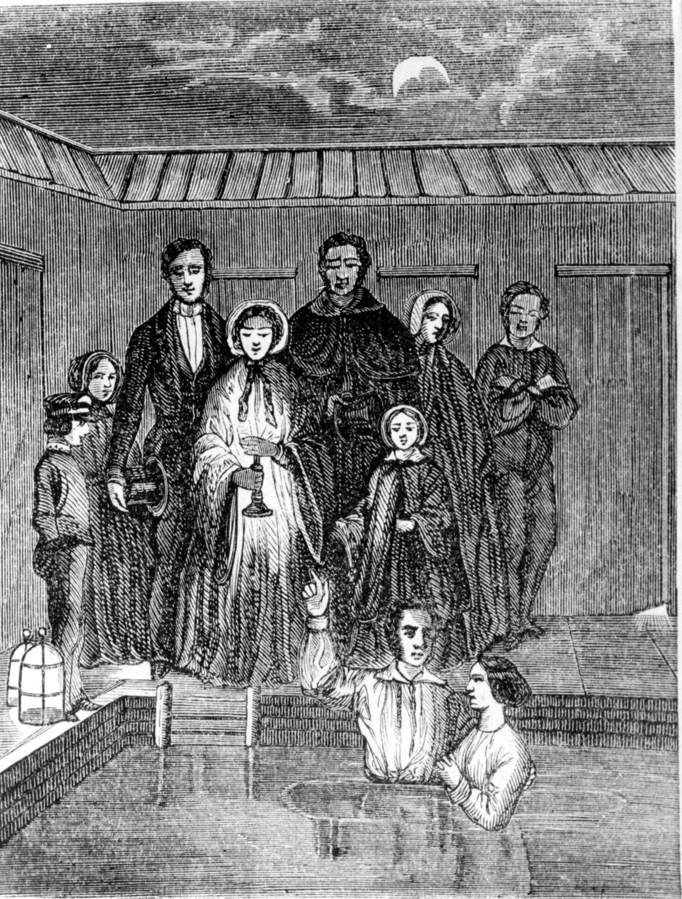 Mormoonse doop. 19e-eeuwse gravure door Unknown artist