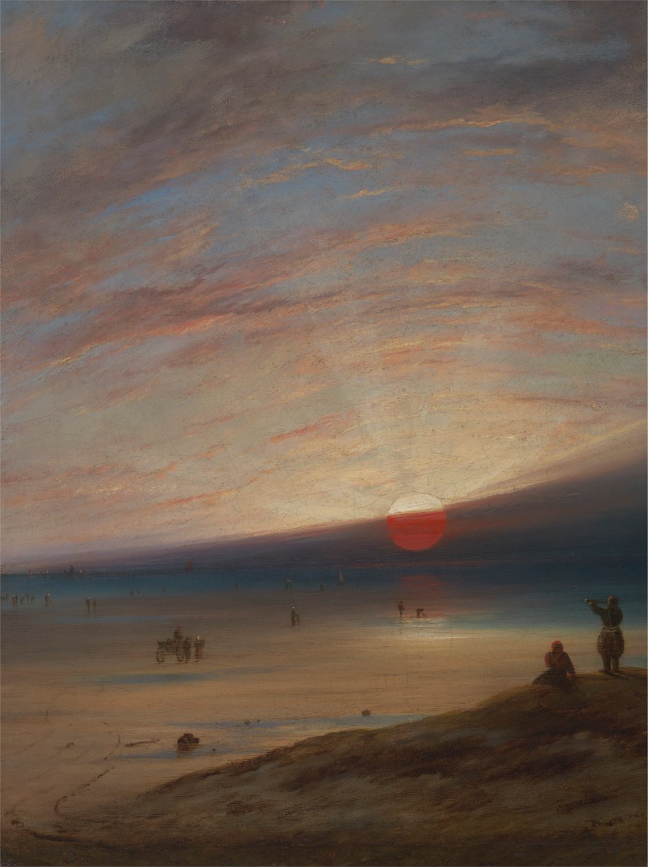 Zonsondergang op het strand van Sark door Unknown artist