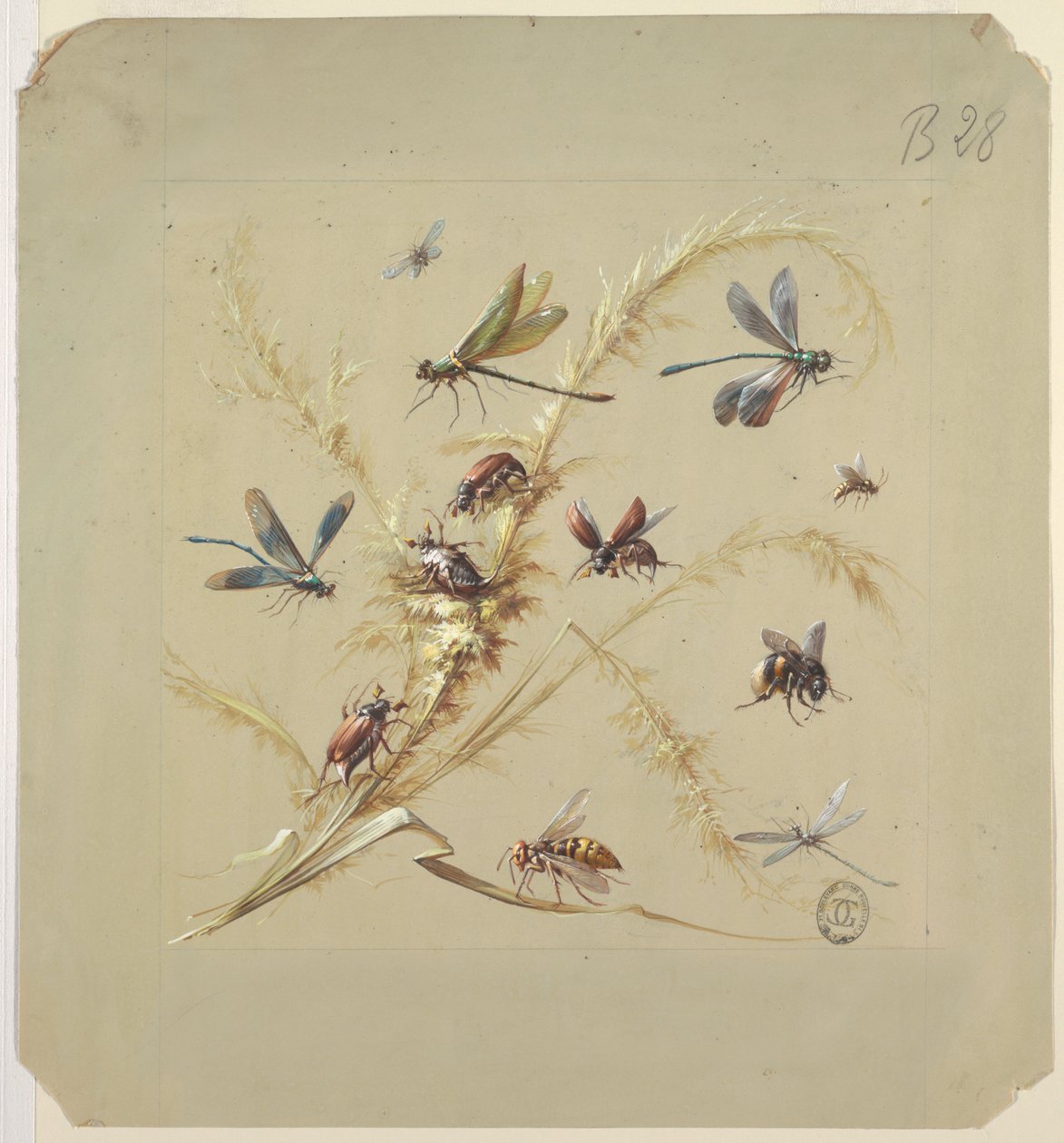 Textiel- of behangontwerp: insecten door Unknown artist