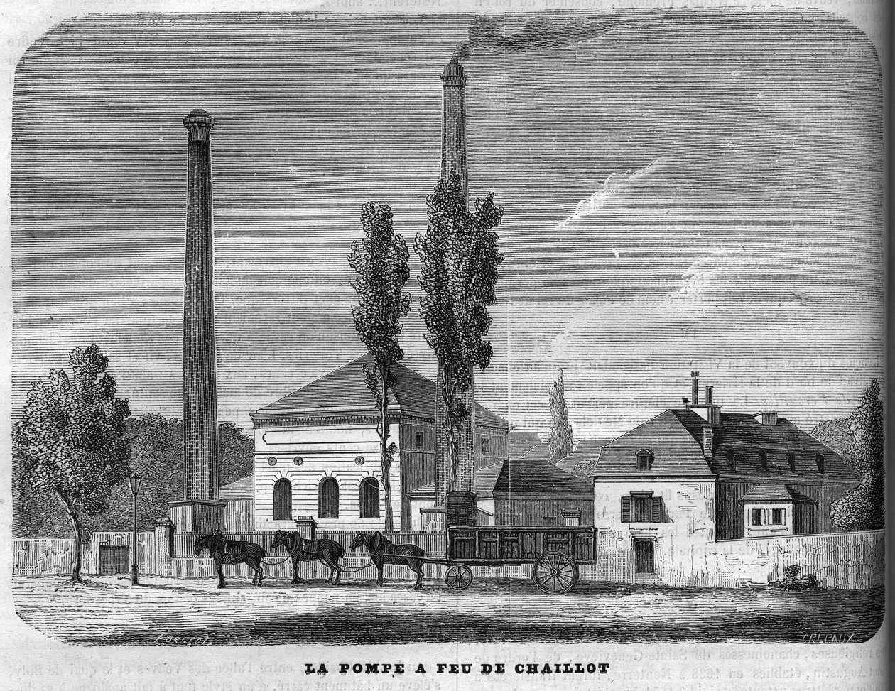 De brandpomp van Chaillot in 1858. door Unknown artist