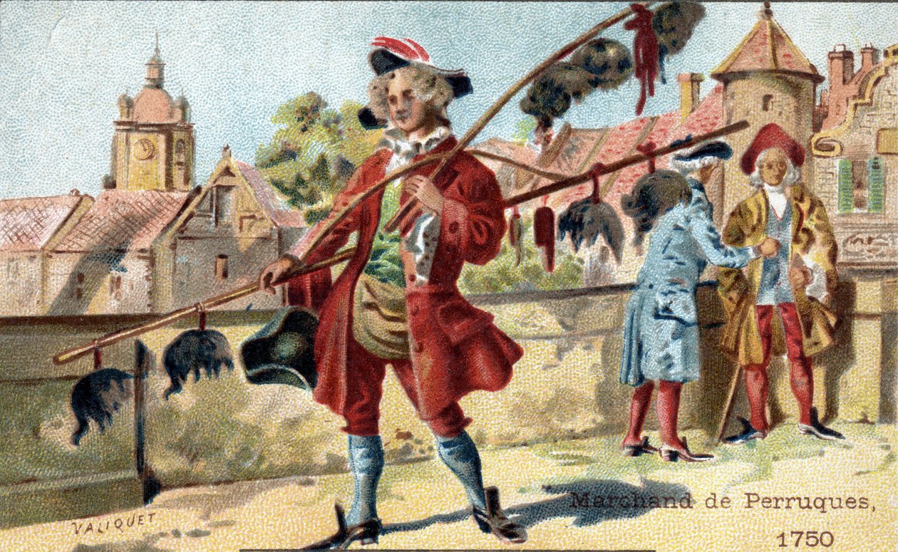 Het beroep van pruikenhandelaar in 1750. door Unknown artist