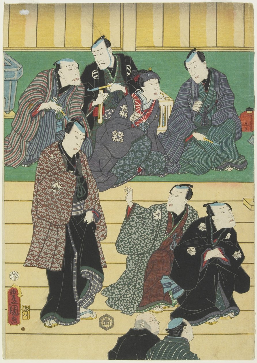 (Repetitie van een Kabuki-stuk), september 1860 door Utagawa Kunisada