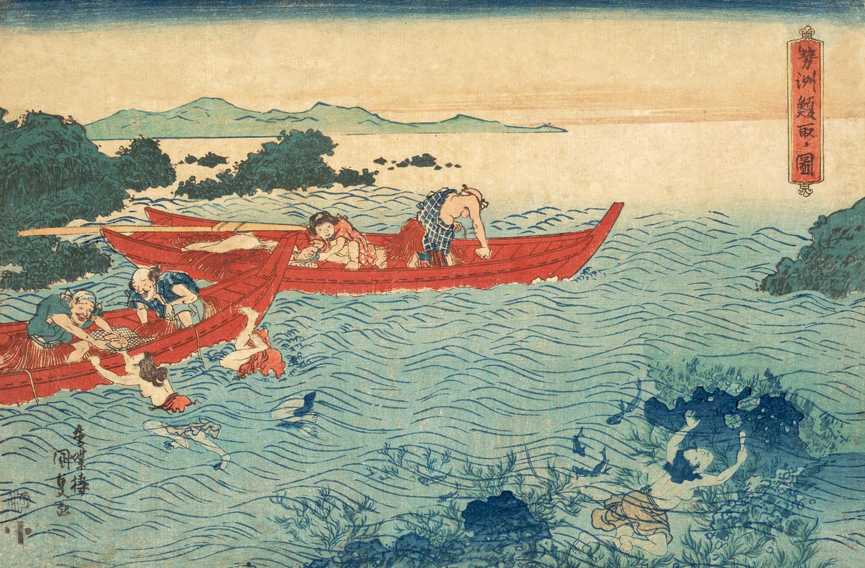 Vissen op Abalone, pub.1840 door Utagawa Kunisada