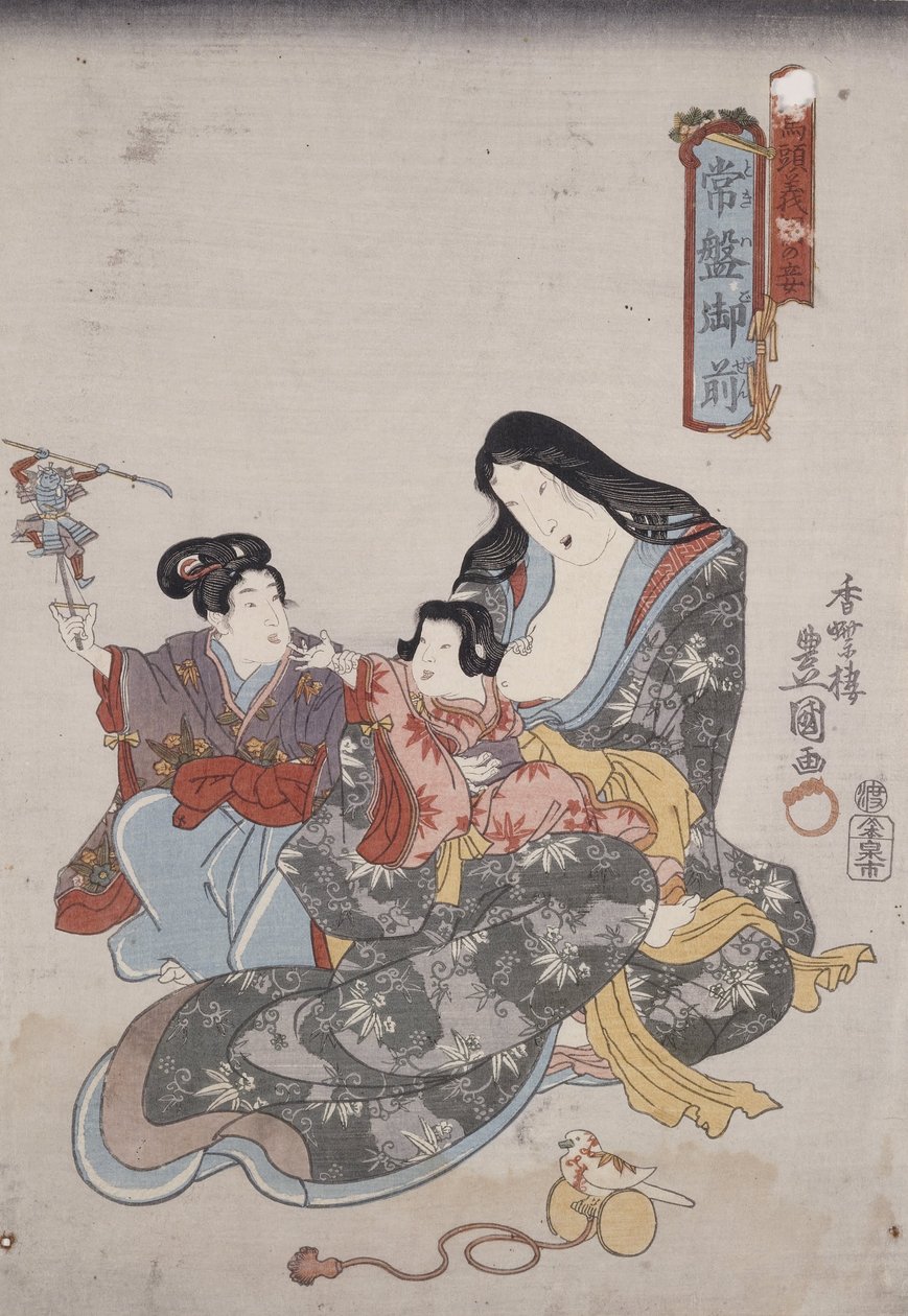 Tokiwa Gozen en haar kinderen door Utagawa Kunisada