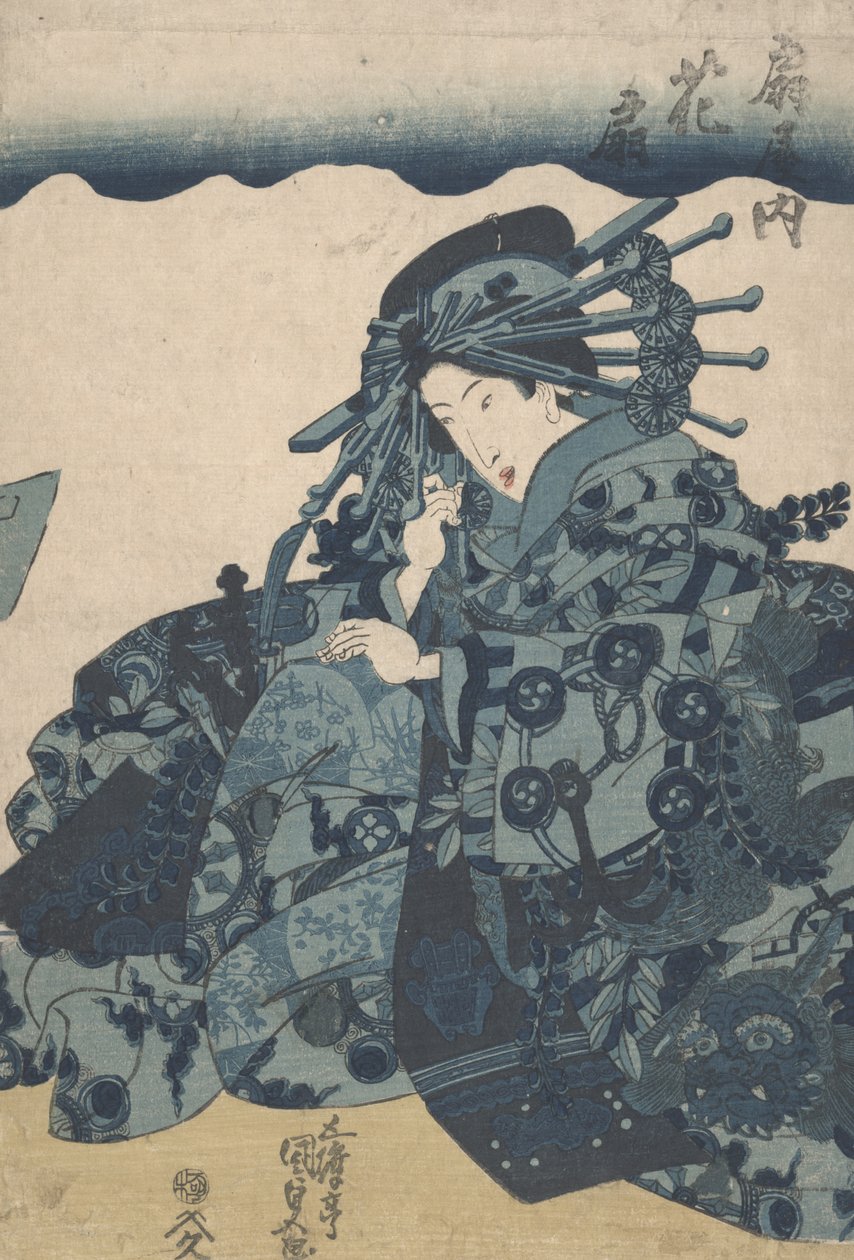 Onbekende aizuri-e print, ca. 1830 door Utagawa Kunisada