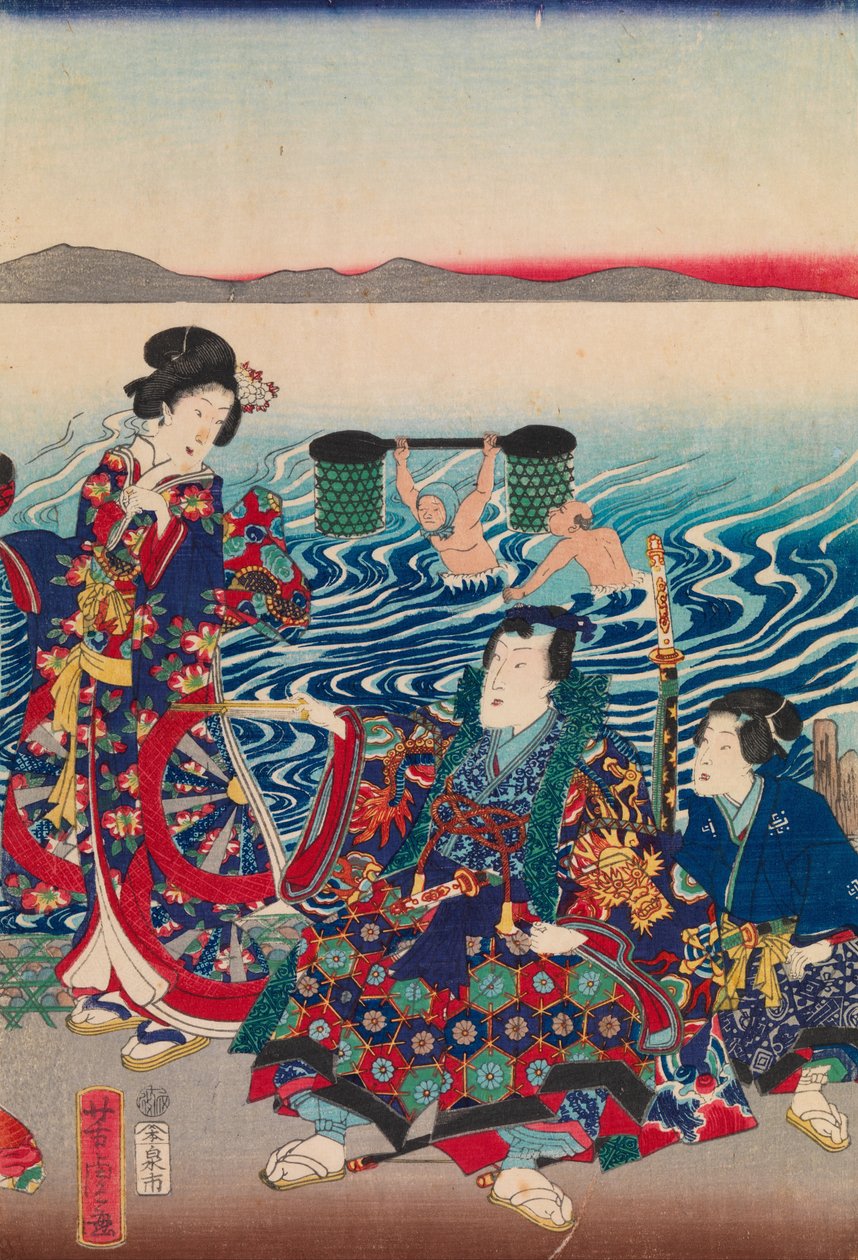 Genji Steekt de Oi Rivier Over door Utagawa Yoshitora