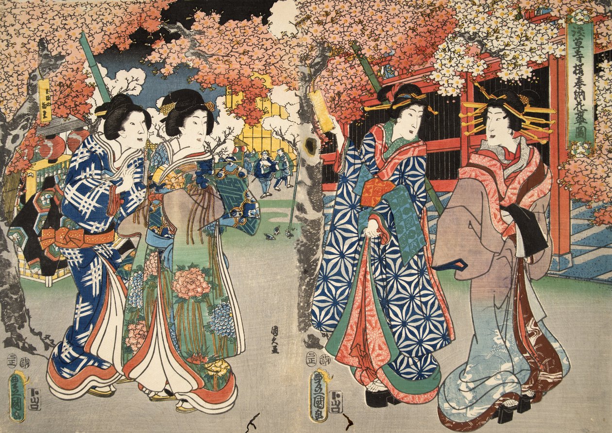 Scène uit Genji monogatari (Verhaal van Genji) door Murasaki Shibuku door Utagawa and Toyokuni Kuniyoshi