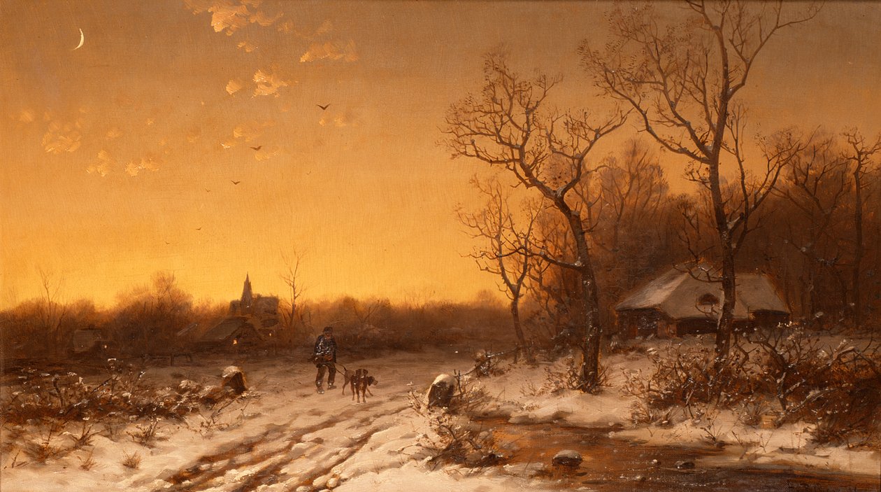 Winterlandschap bij zonsondergang door V. Biber