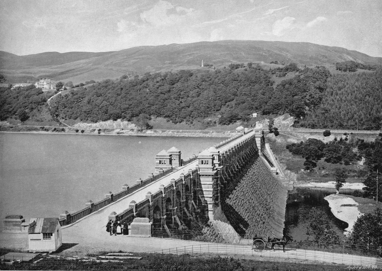 De dam, Lake Vyrnwy, ca. 1896 door Valentine and Sons Ltd