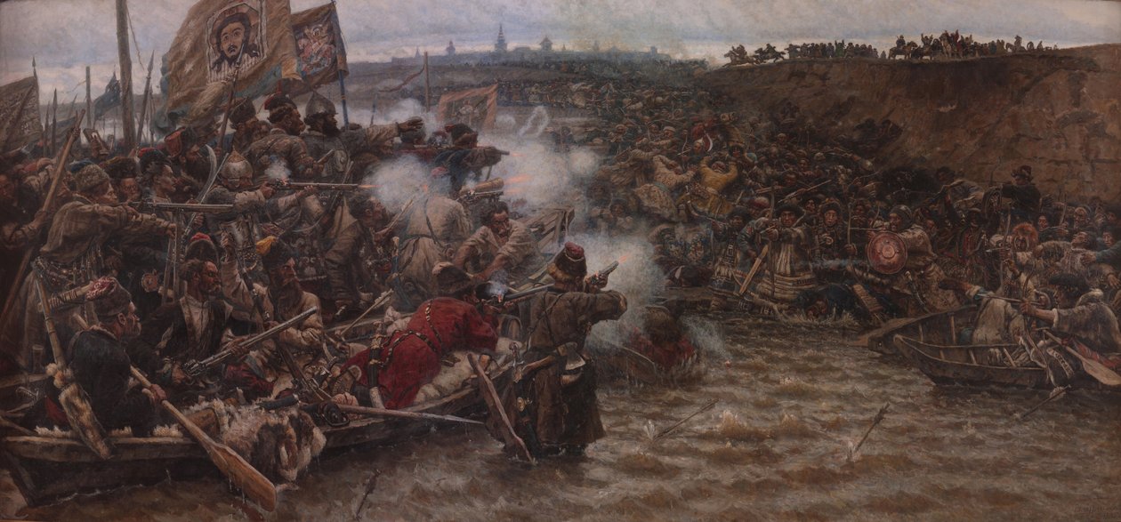 Yermaks verovering van Siberië door Vasilij Ivanovic Surikov