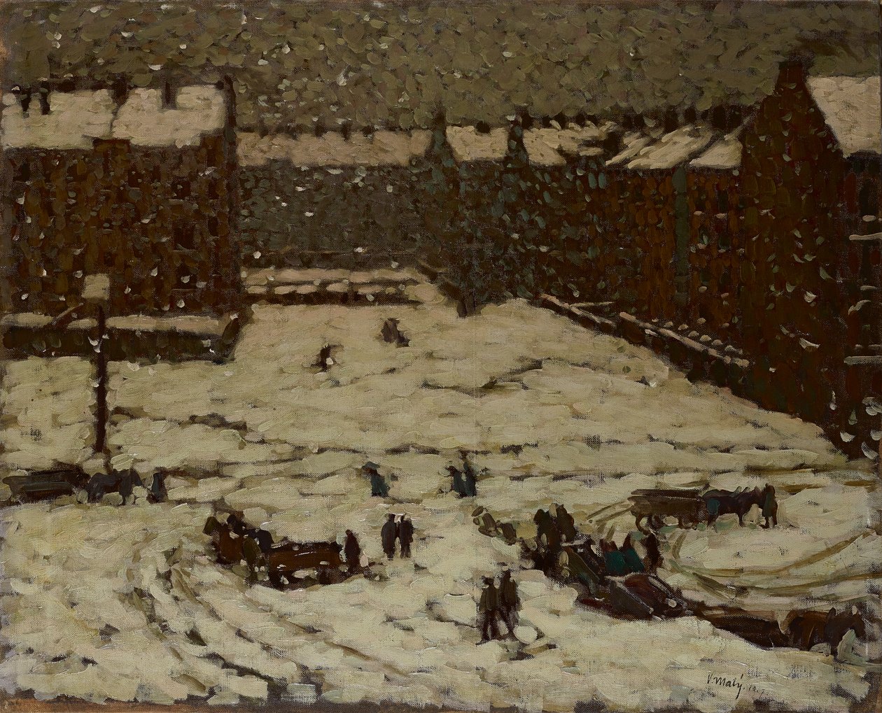 Voorstad in sneeuwweer door Václav Malý