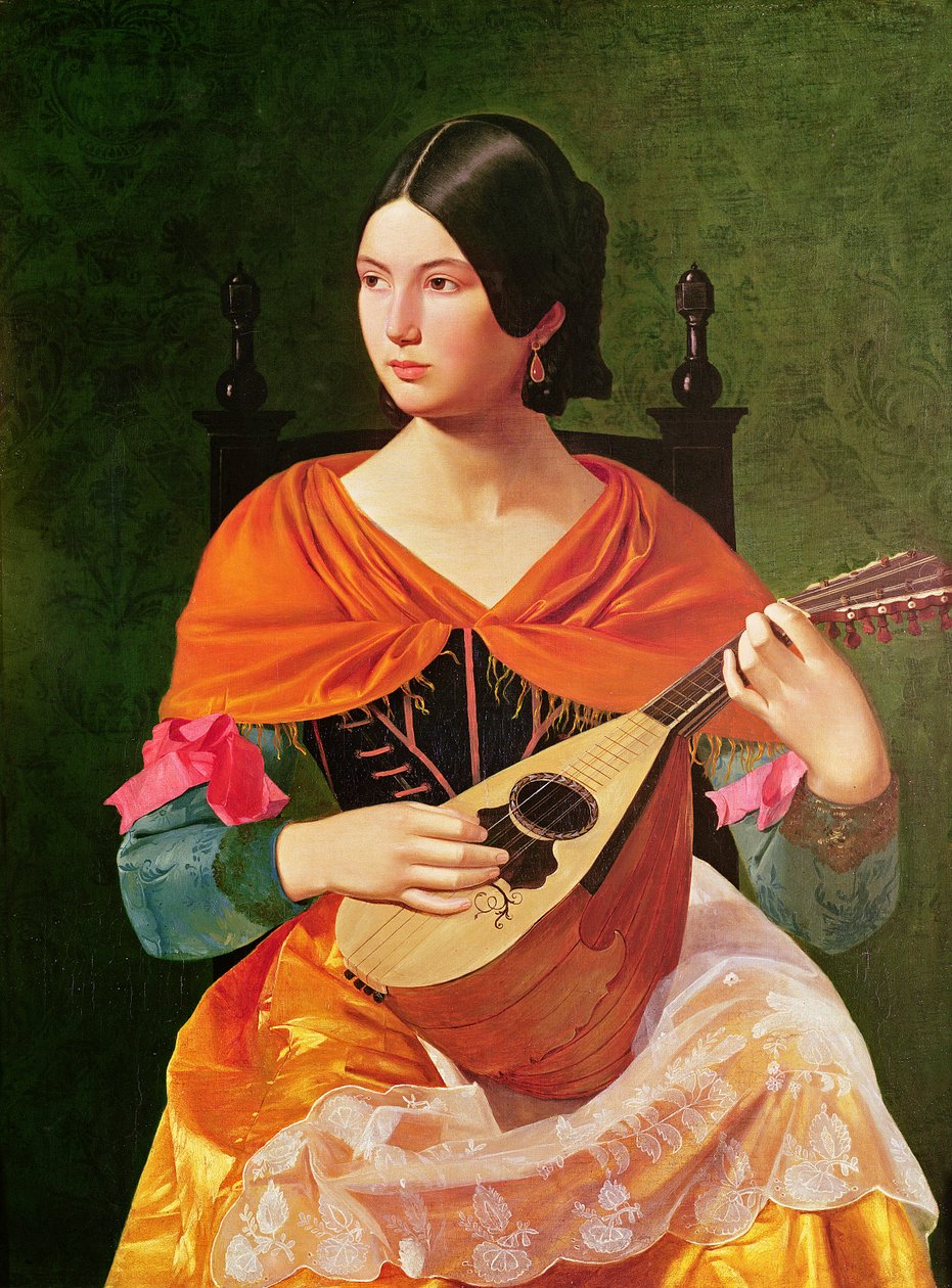 Jonge vrouw met een mandoline, 1845-47 door Vekoslav Karas