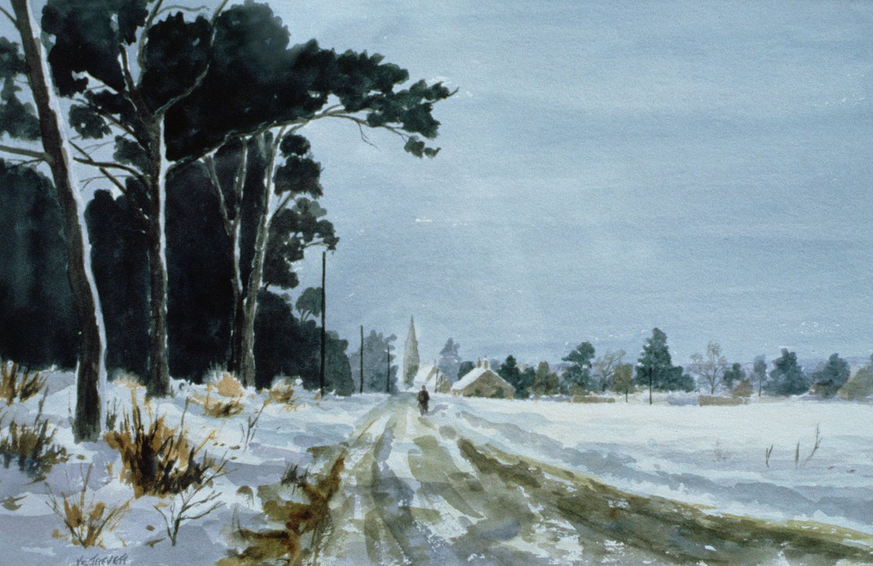 Hermitage Road in de Sneeuw (Dorp Higham, nabij Rochester) door Vic Trevett