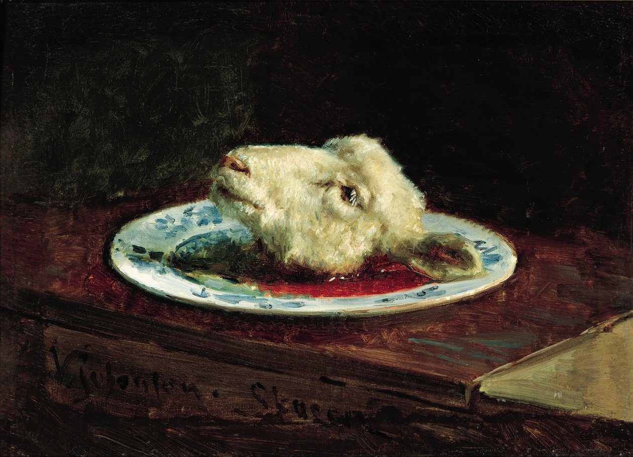 Lamskop op een bord door Viggo Johansen