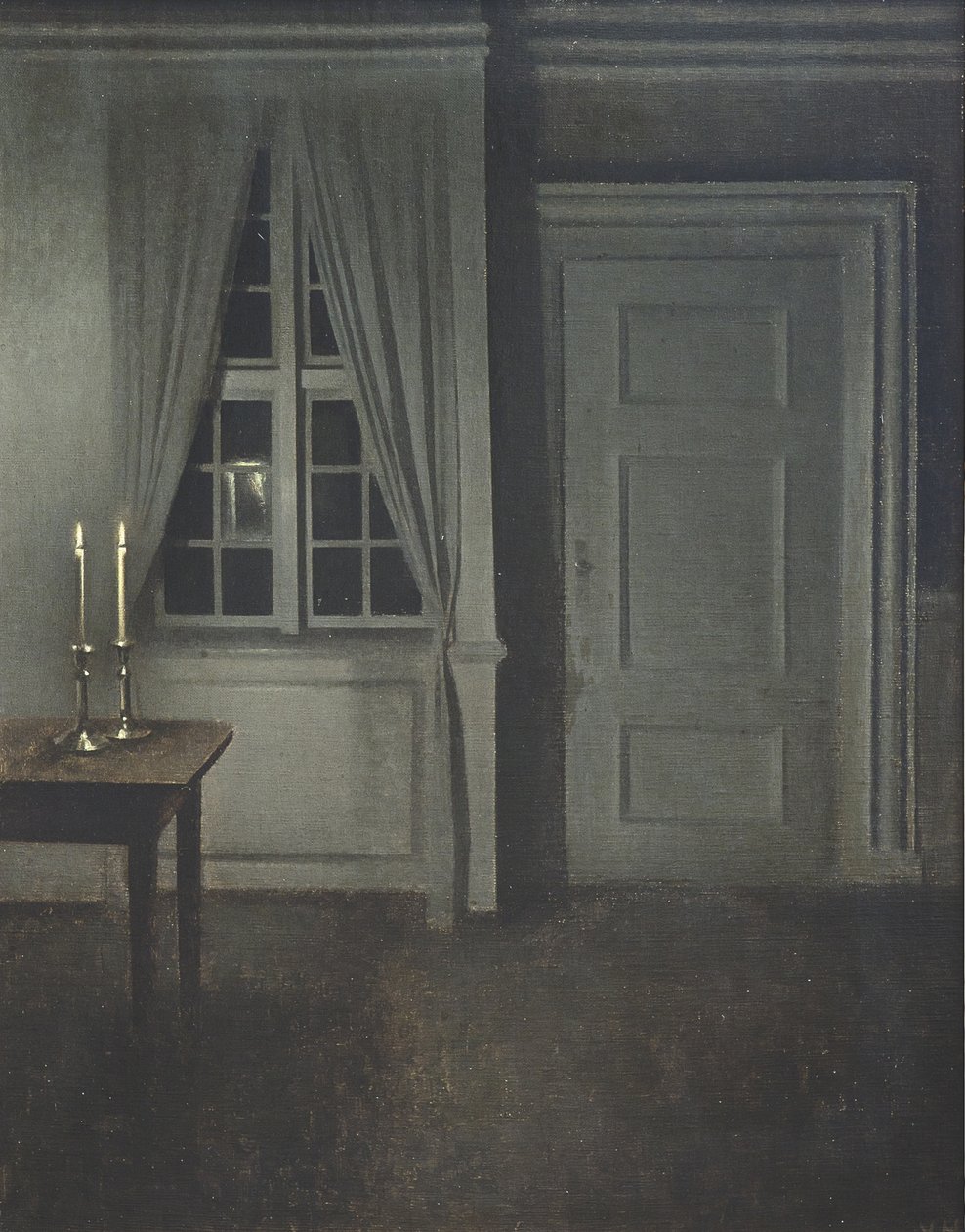 Interieur met twee kaarsen door Vilhelm Hammershøi