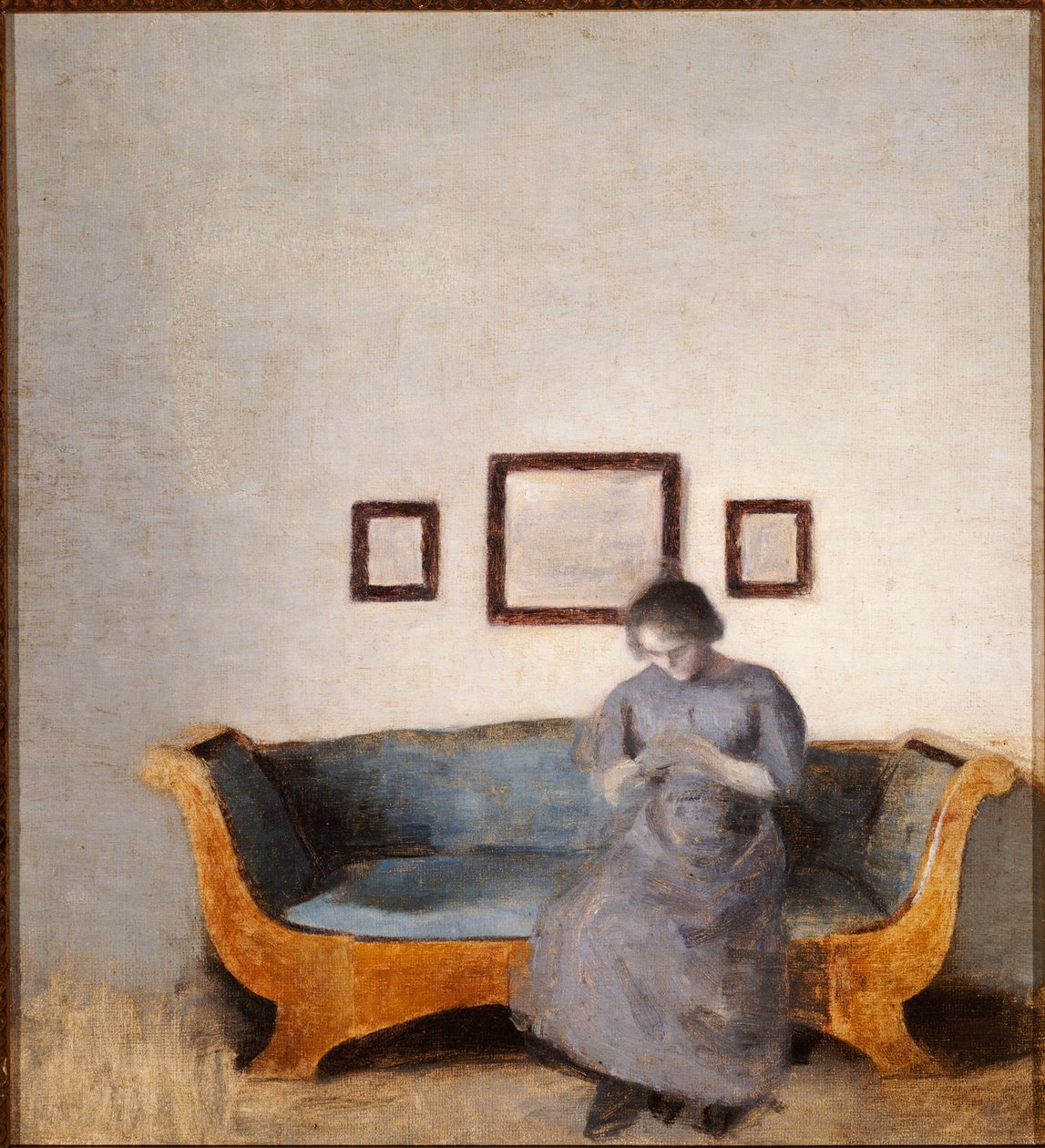 Ida Hammershoi zittend op een bank door Vilhelm Hammershoi