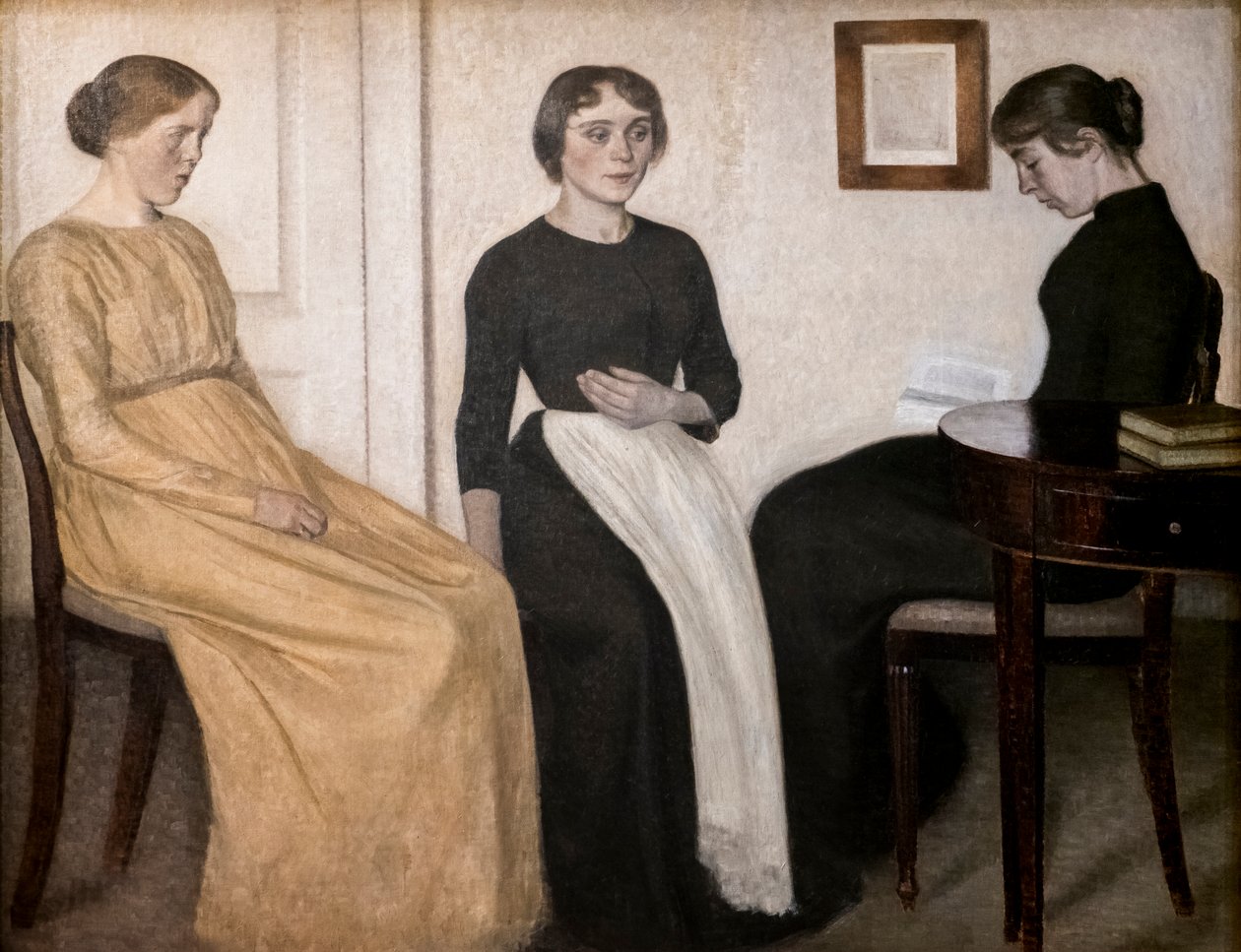 Drie jonge vrouwen door Vilhelm Hammershoi