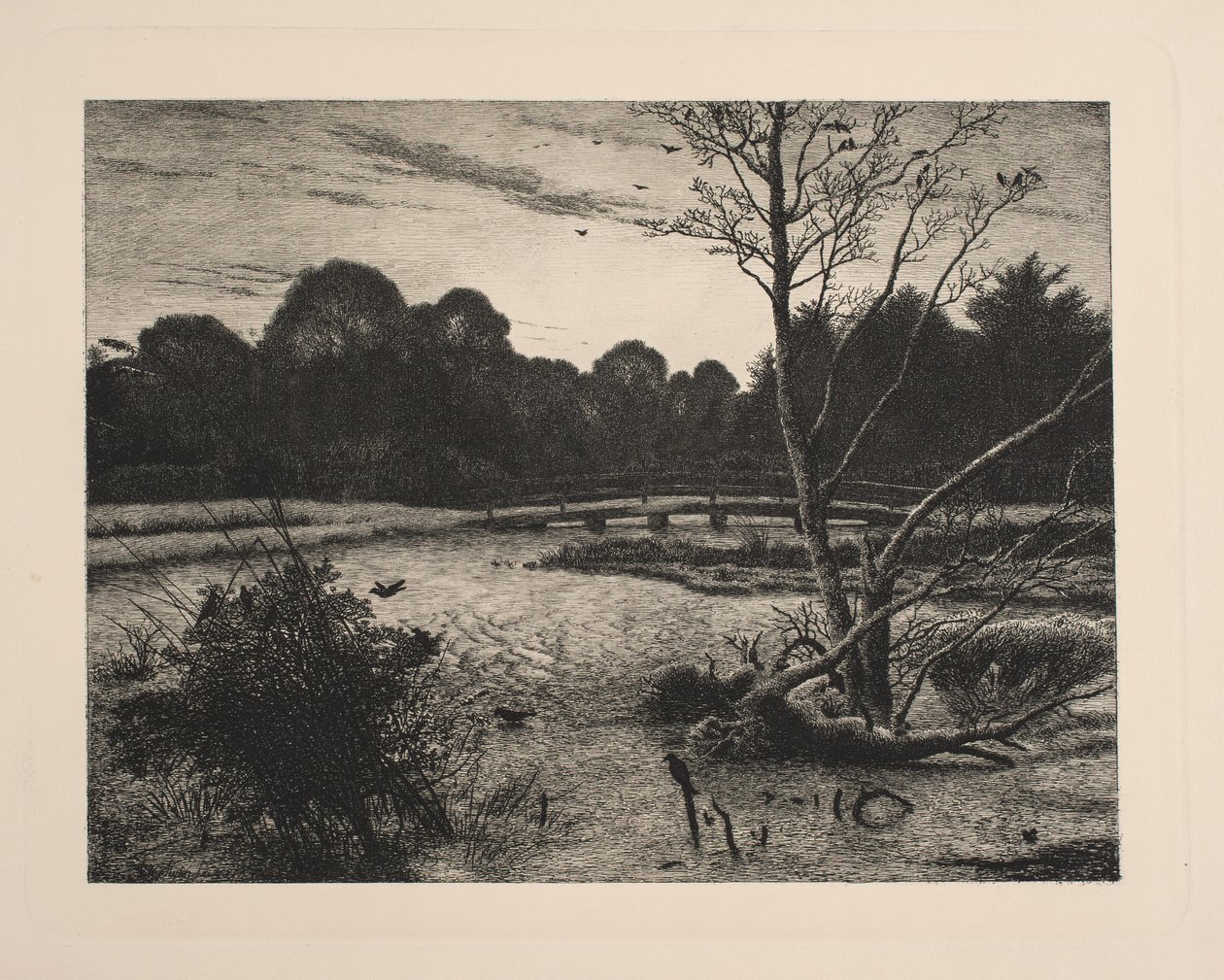 Zonsondergang in een bos door Vilhelm Kyhn