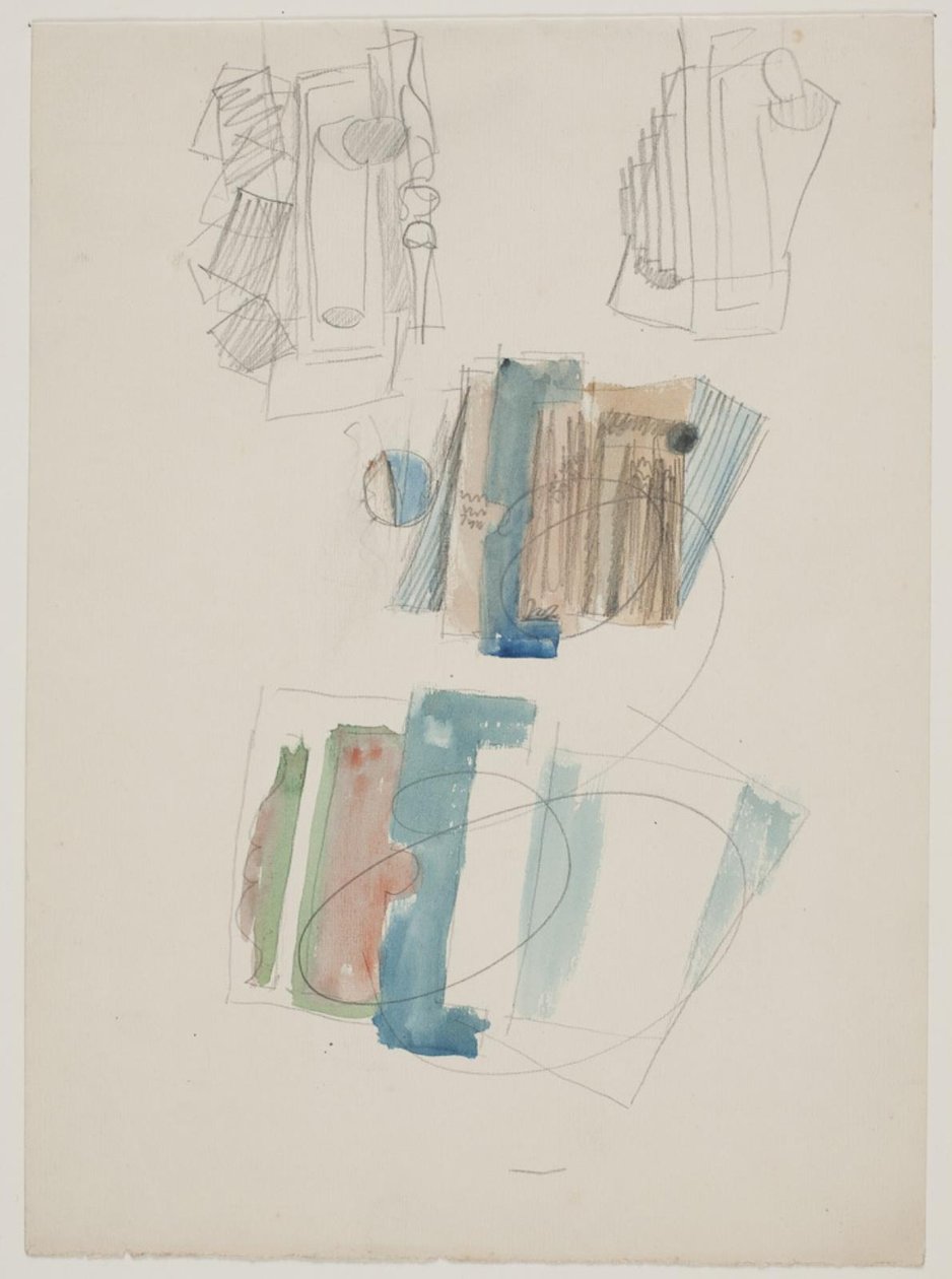 Studieblad met kubistische compositie door Vilhelm Lundstrøm