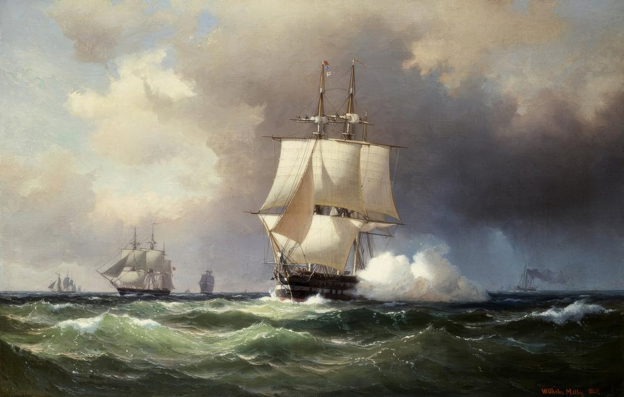 Zeilschip op volle zee door Vilhelm Melbye