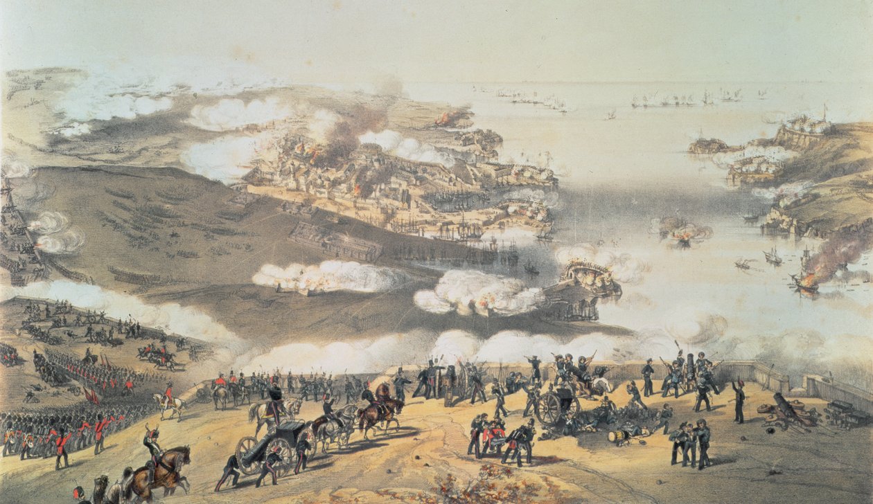 Het Beleg van Sebastopol tijdens de Krimoorlog (1854-56) door Vincent Brooks