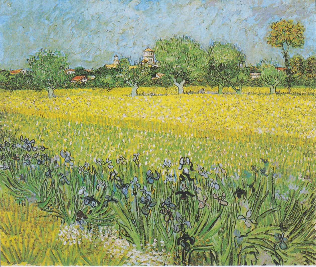 Uitzicht op Arles met irissen op de voorgrond door Vincent van Gogh