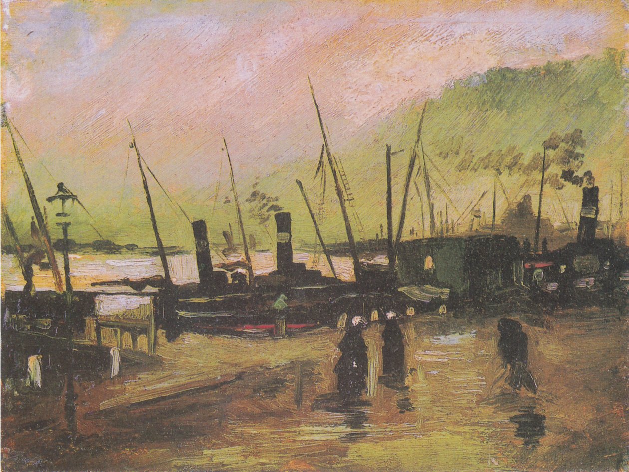 Kade in Antwerpen met schepen door Vincent van Gogh