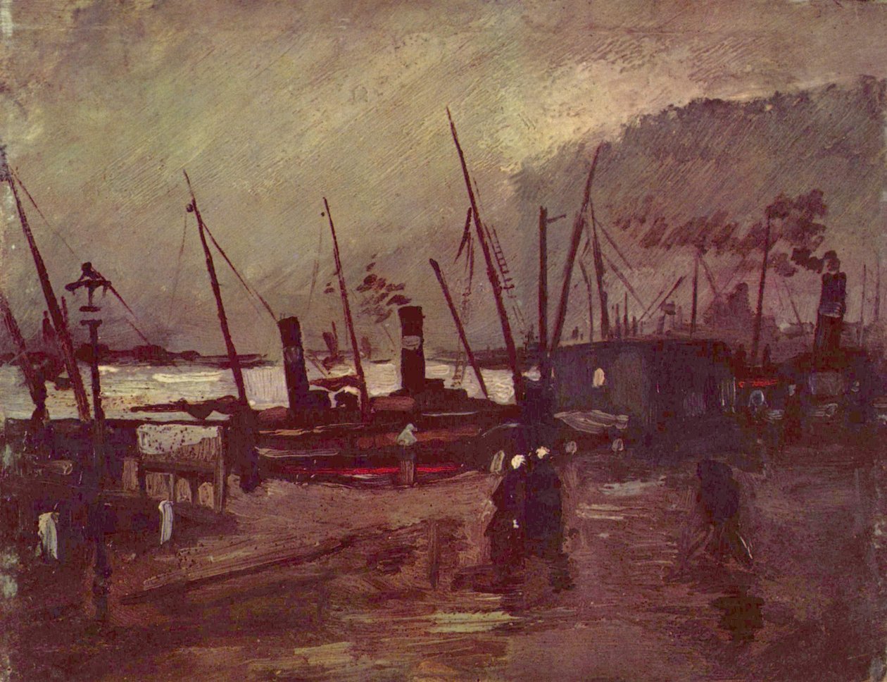 Kade in Antwerpen met schepen door Vincent van Gogh