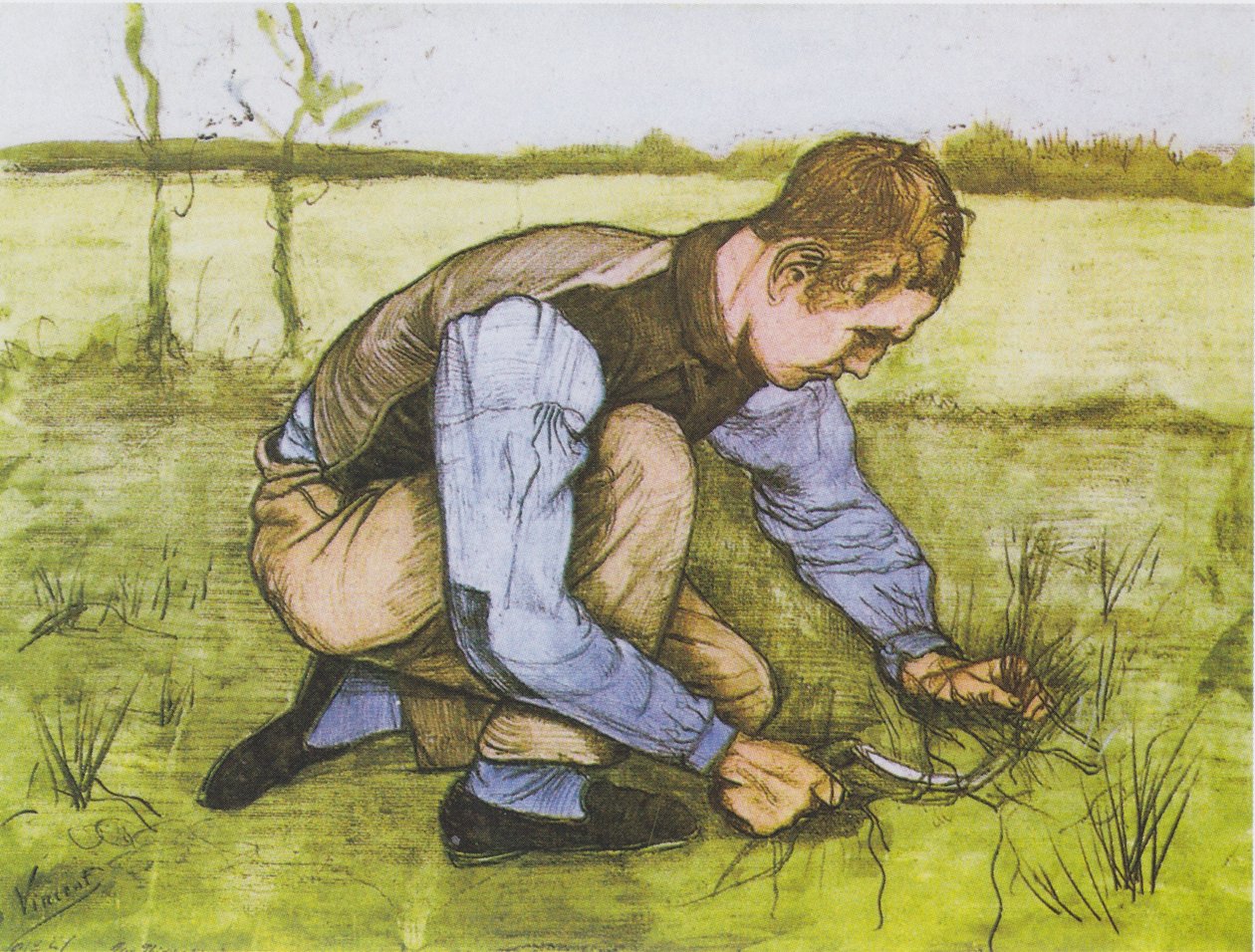 Hurkend Jongen met Sikkel door Vincent van Gogh