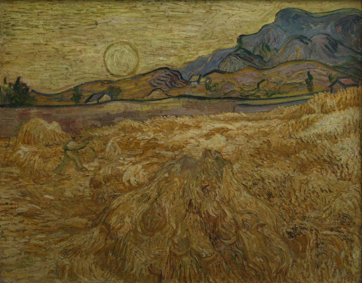 Korenveld met maaier en zon door Vincent van Gogh