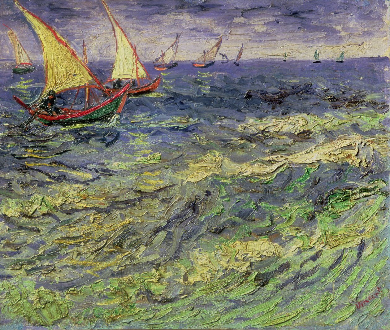 Zeegezicht bij Saintes-Maries (Uitzicht op de Middellandse Zee) door Vincent van Gogh