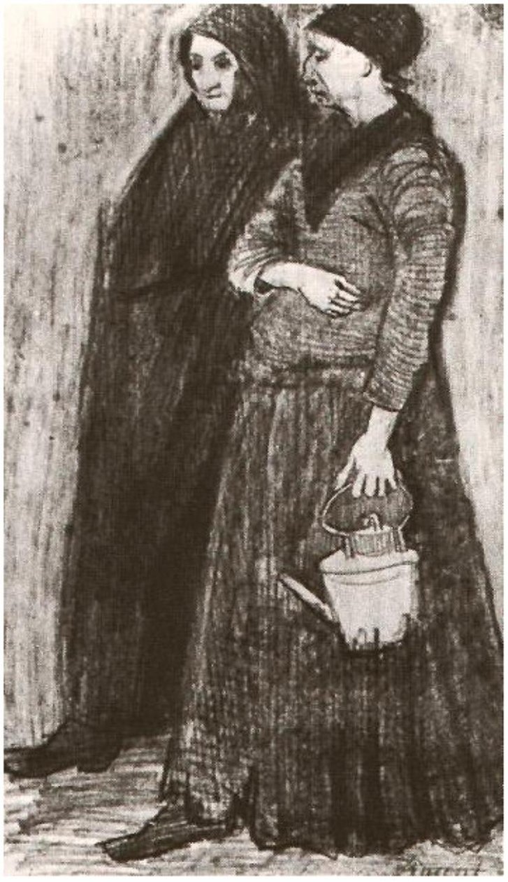 Sien zwanger, wandelend met oudere vrouw door Vincent van Gogh