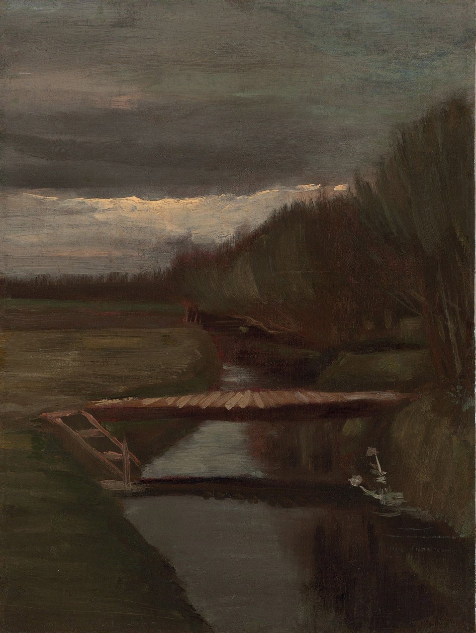 Sloot en kleine brug door Vincent van Gogh