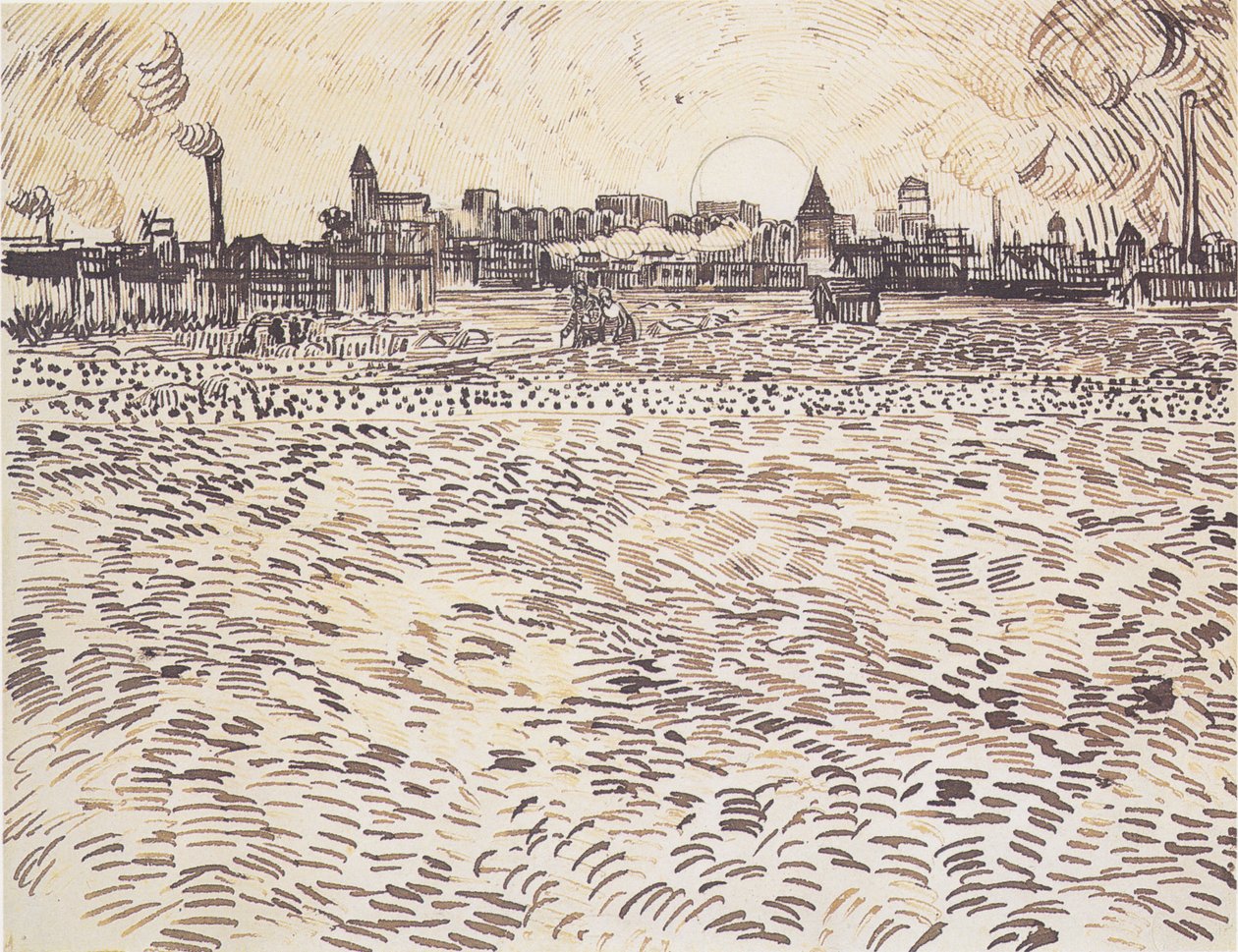 Zomeravond, tekening naar geschilderde studie door Vincent van Gogh