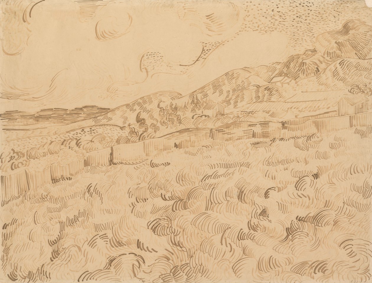 Het omheinde korenveld na een storm door Vincent van Gogh