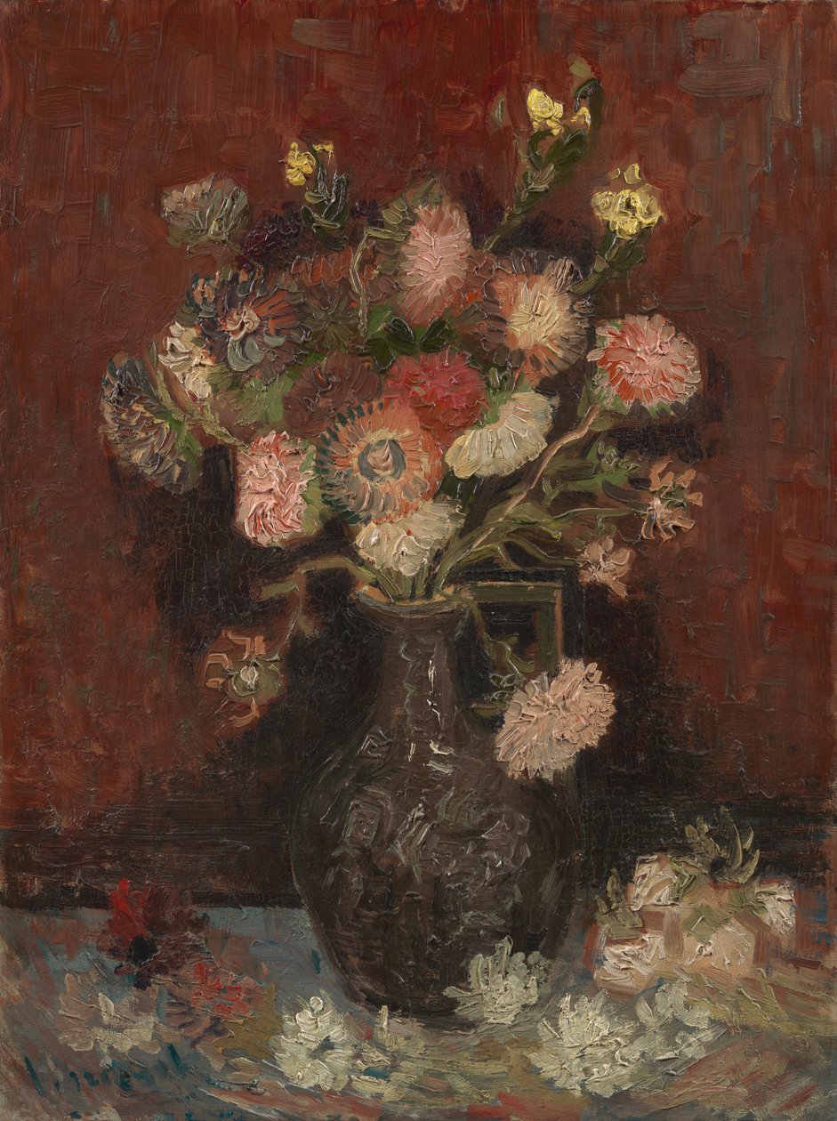 Vaas met Chinese asters en gladiolen door Vincent van Gogh
