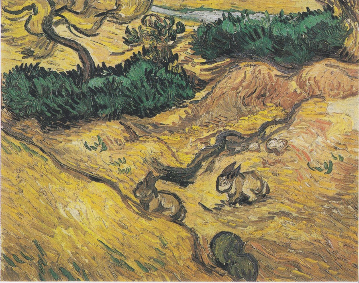 Twee konijnen op een weide door Vincent van Gogh