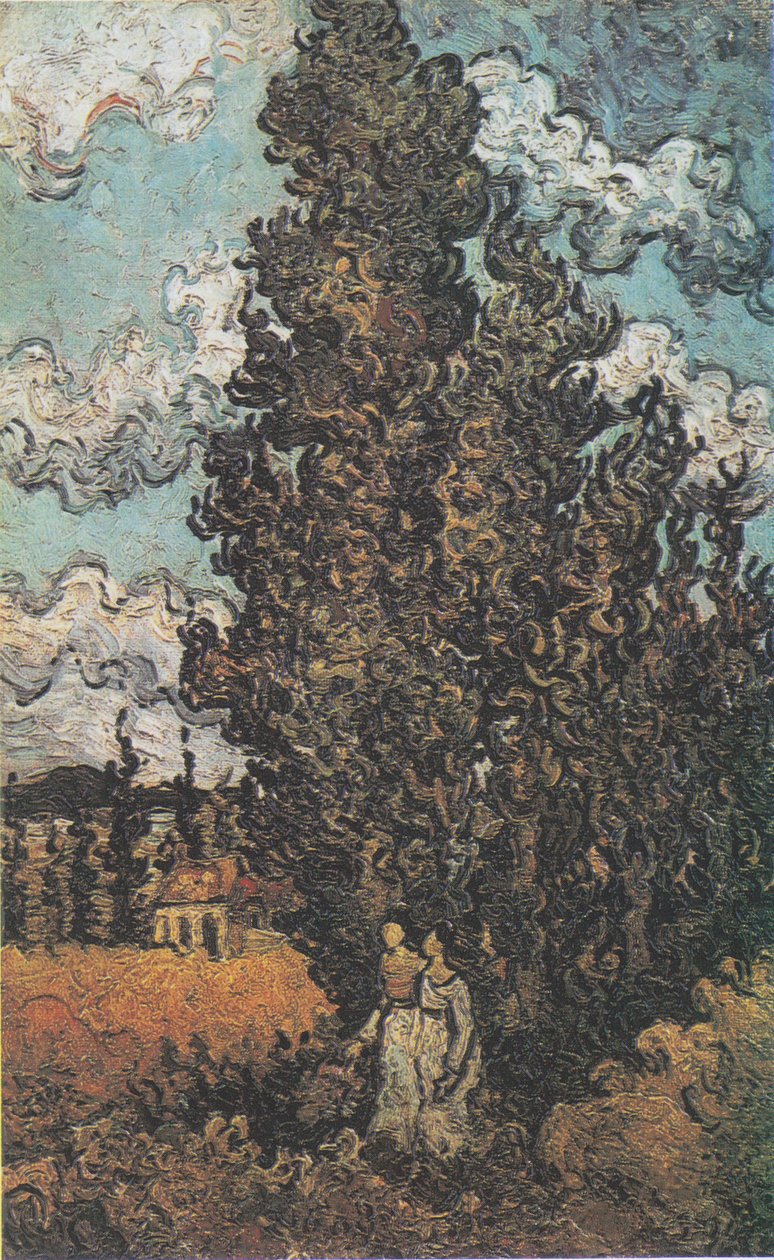Cipressen en twee vrouwen door Vincent van Gogh