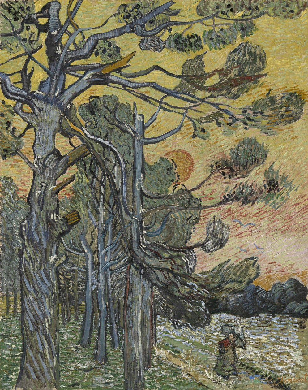 Pijnbomen bij Zonsondergang door Vincent van Gogh