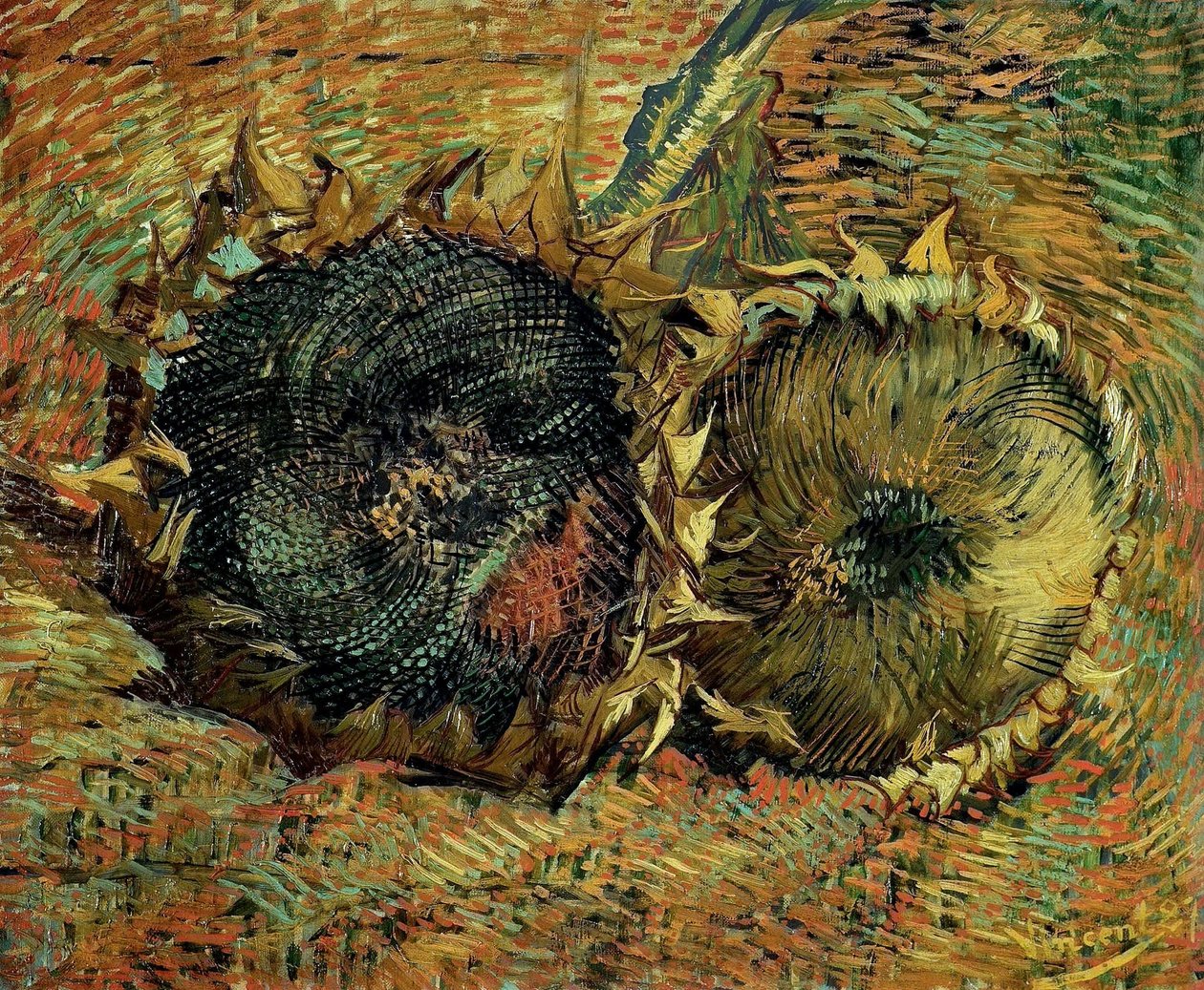 Twee gesneden zonnebloemen, 1887 door Vincent van Gogh