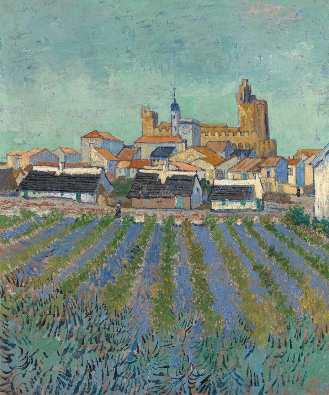 Uitzicht op Saintes-Maries-de-la-Mer, 1888 door Vincent van Gogh