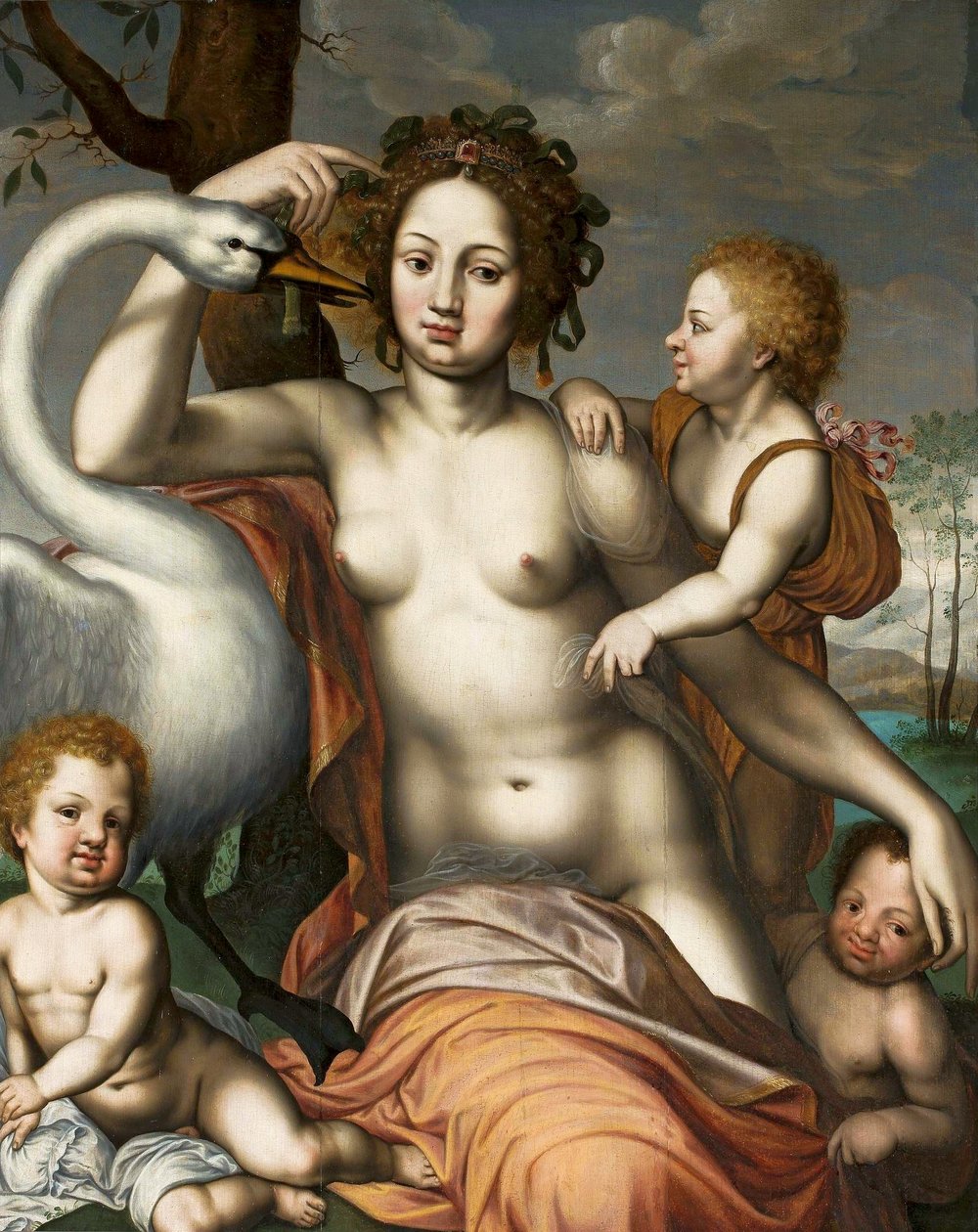 Leda met zwaan en kinderen. door Vincent Sellaer