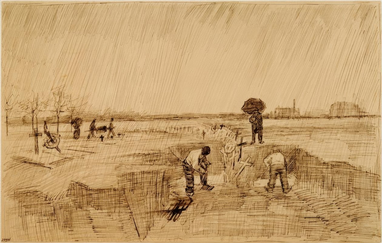 Begraafplaats in de regen door Vincent van Gogh