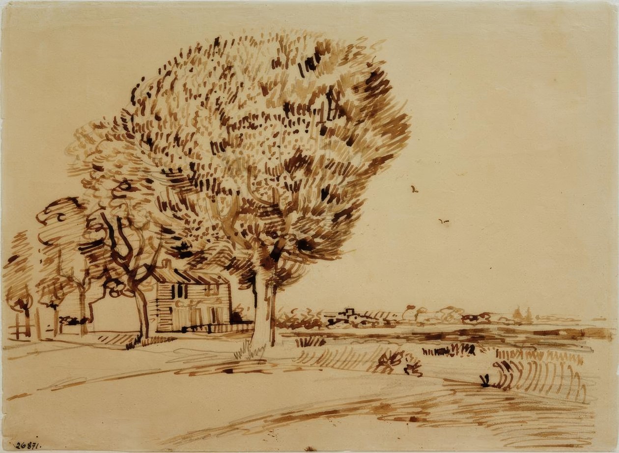 Landschap met huis en bomen door Vincent van Gogh