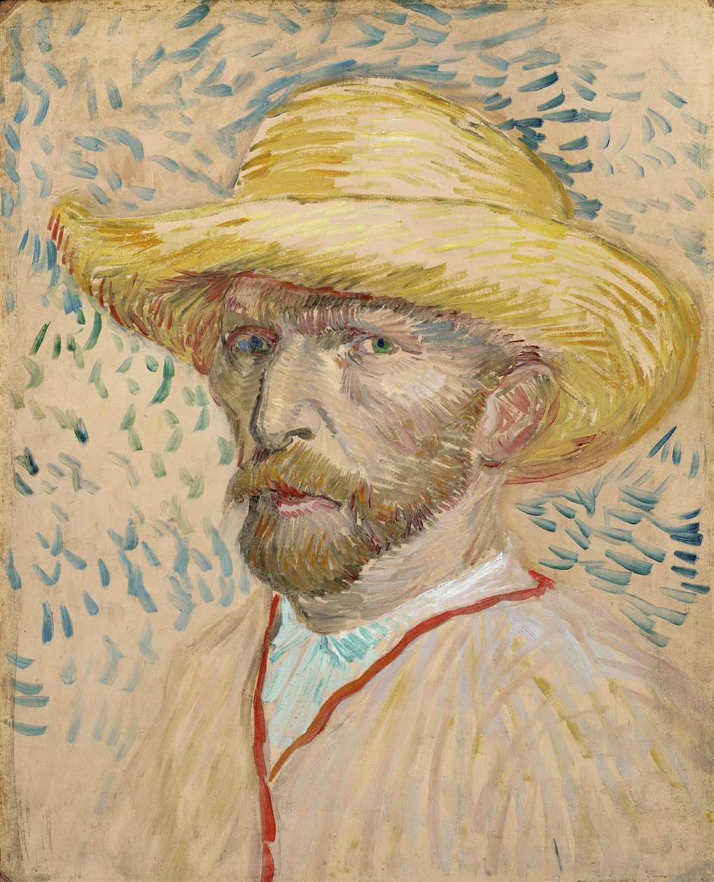 Zelfportret met strohoed door Vincent van Gogh