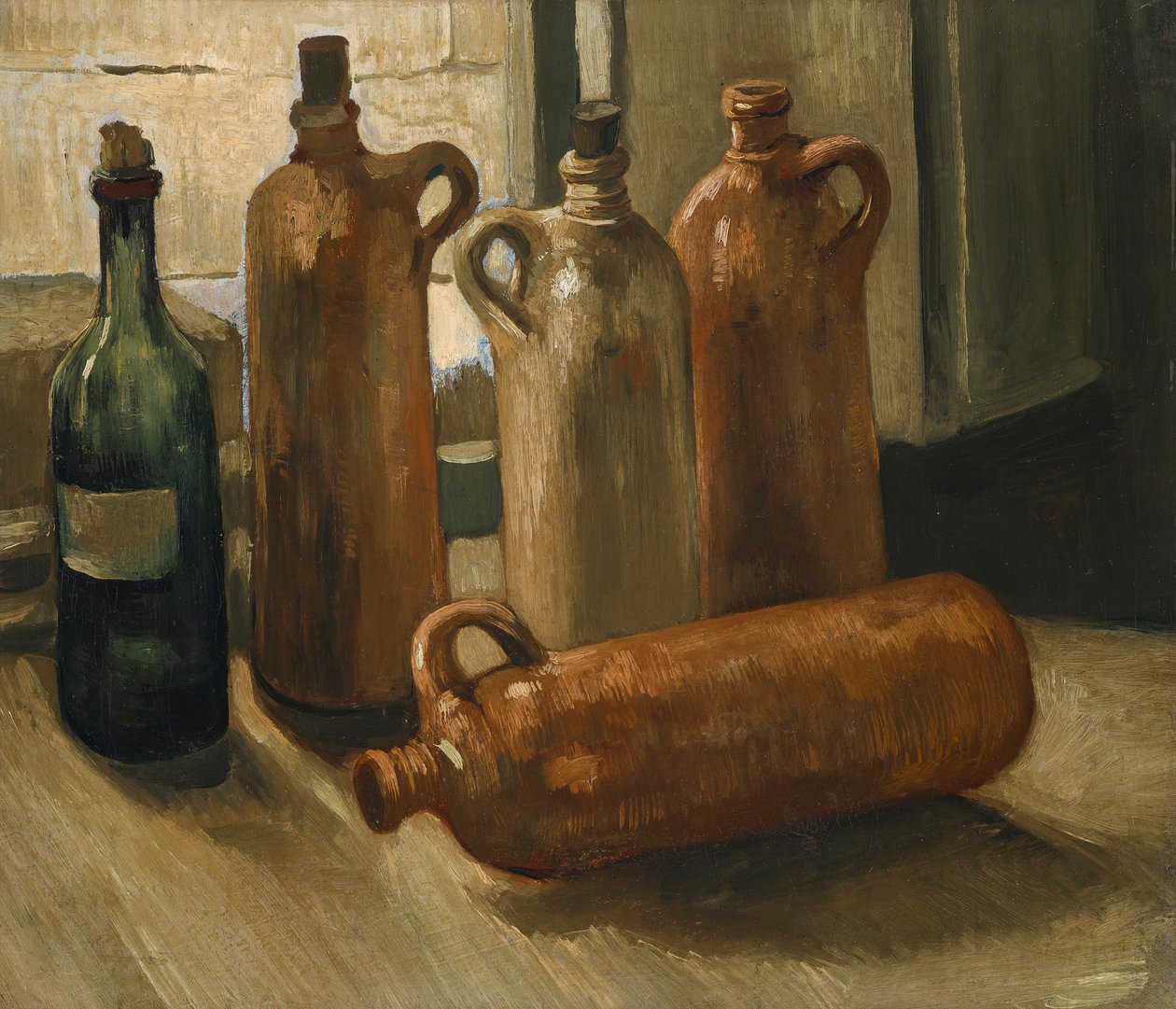 Stilleven met vijf flessen door Vincent van Gogh