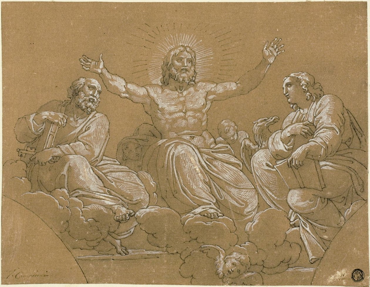 Christus in glorie met heiligen door Vincenzo Camuccini