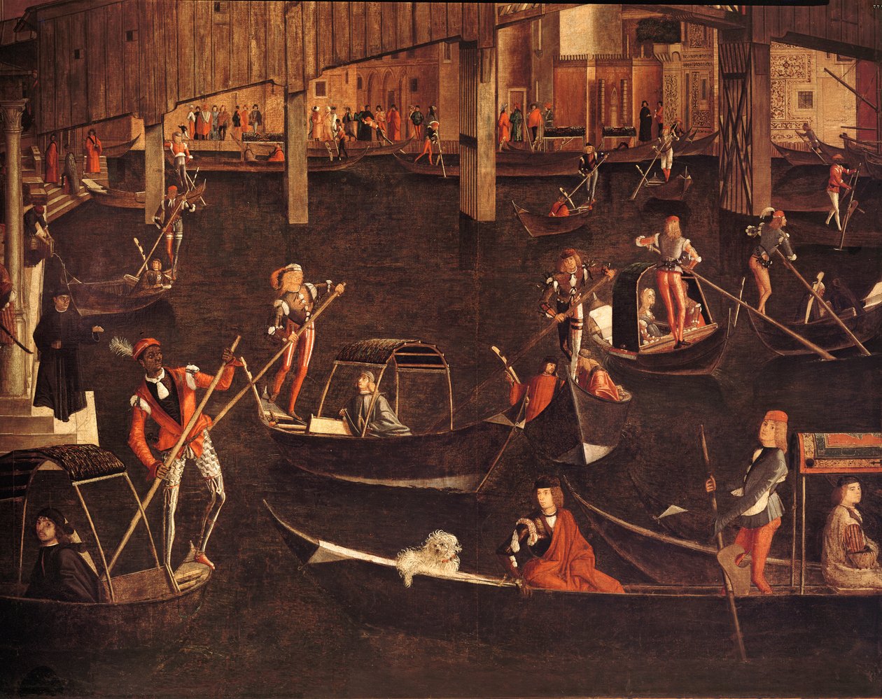 Gondeliers op het Canal Grande, detail door Vittore Carpaccio