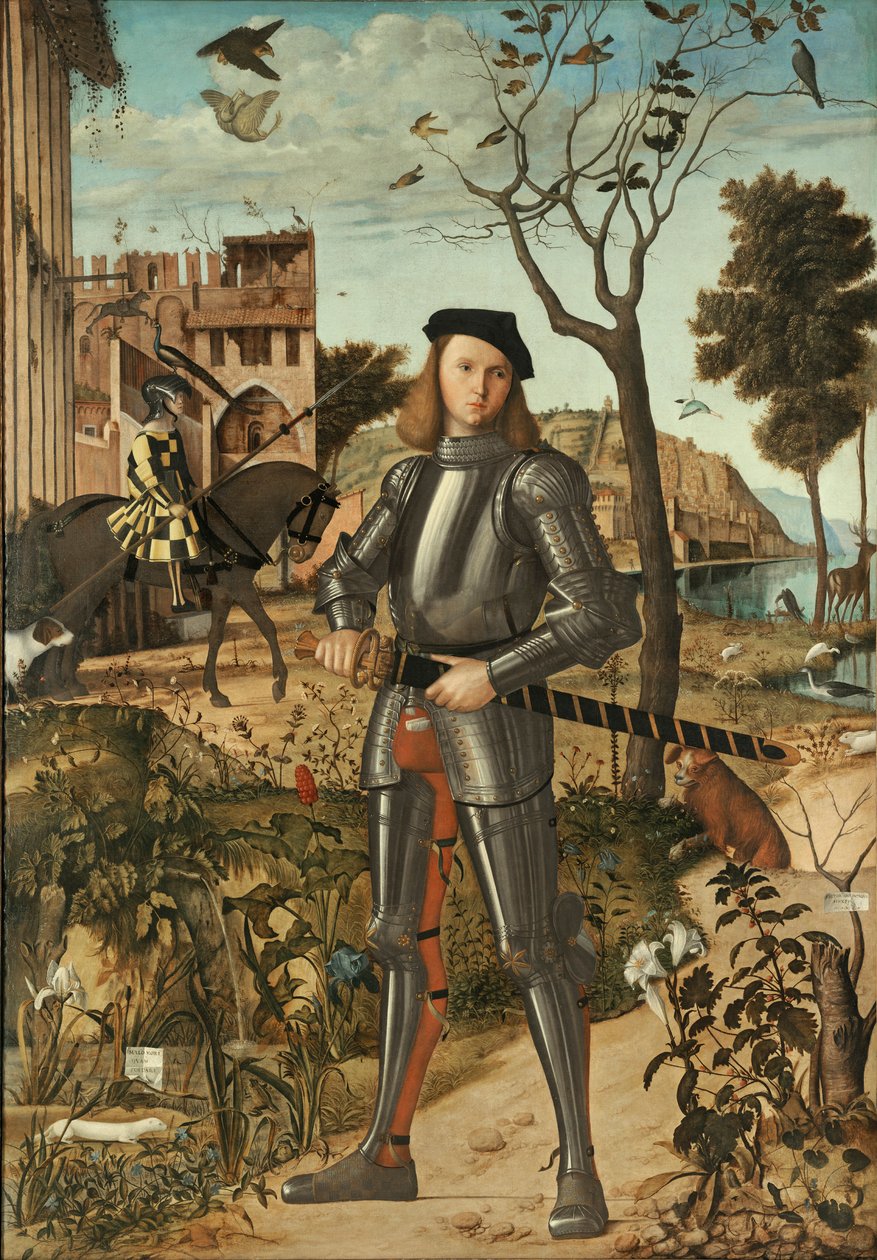 Jonge ridder in een landschap door Vittore Carpaccio