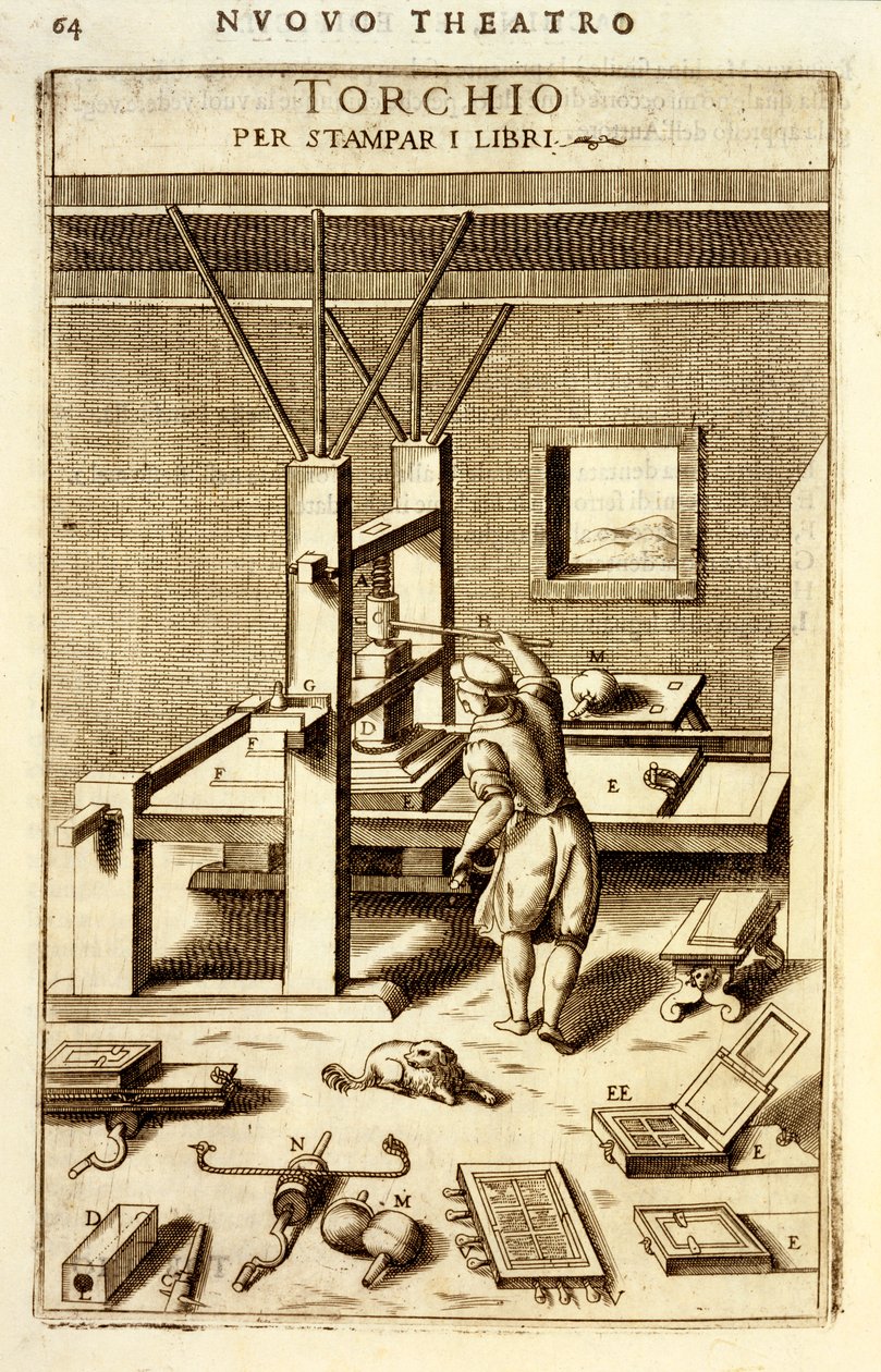 Letterpress voor het drukken van boeken, 1607 door Vittorio Zonca